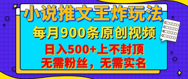 小说推文王炸玩法，一键代发，每月最多领900条原创视频，播放量收益日入5张，无需粉丝，无需实名 - 冒泡网赚