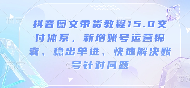 抖音图文带货教程15.0交付体系，新增账号运营锦囊、稳出单进、快速解决账号针对问题 - 冒泡网赚