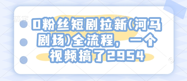0粉丝短剧拉新(河马剧场)全流程，一个视频搞了2954 - 冒泡网赚