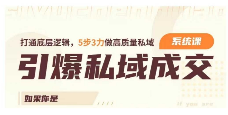 引爆私域成交力系统课，打通底层逻辑，5步3力做高质量私域 - 冒泡网赚
