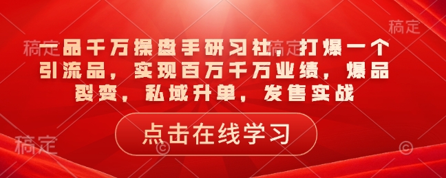 一品千万操盘手研习社，打爆一个引流品，实现百万千万业绩，爆品裂变，私域升单，发售实战 - 冒泡网赚