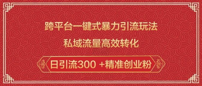 跨平台一键式暴力引流玩法，私域流量高效转化日引流300 +精准创业粉 - 冒泡网赚