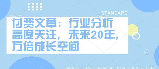 付费文章：行业分析 高度关注，未来20年，万倍成长空间 - 冒泡网赚