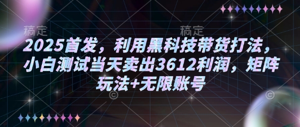 2025首发，利用黑科技带货打法，小白测试当天卖出3612利润，矩阵玩法+无限账号 - 冒泡网赚