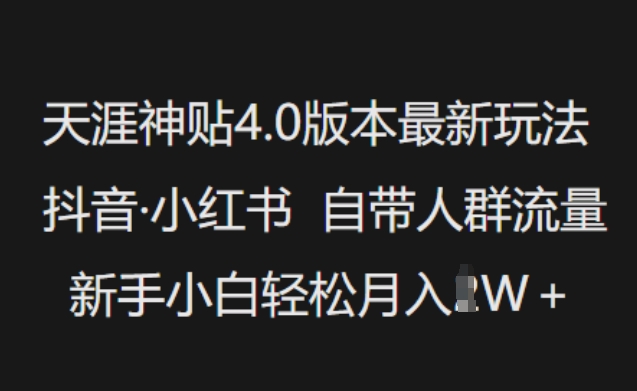 天涯神贴4.0版本最新玩法，抖音·小红书自带人群流量，新手小白轻松月入过W - 冒泡网赚