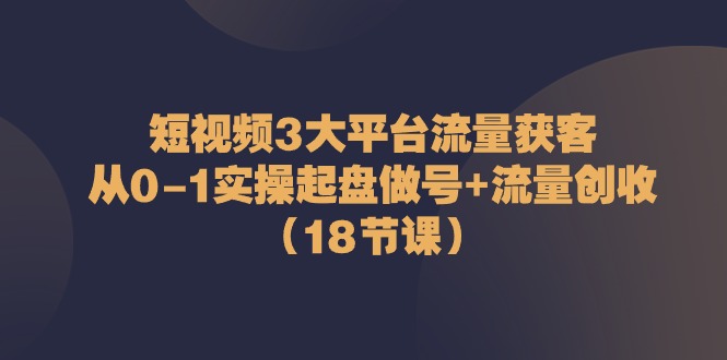 短视频3大平台流量获客：从0-1实操起盘做号+流量创收 - 福缘创业网
