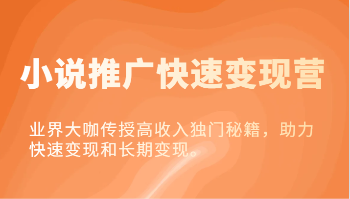 小说推广快速变现营-业界大咖传授高收入独门秘籍，助力快速变现和长期变现。 - 福缘创业网