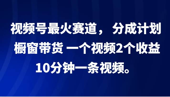 视频号最火赛道， 分成计划， 橱窗带货，一个视频2个收益，10分钟一条视频。 - 福缘创业网