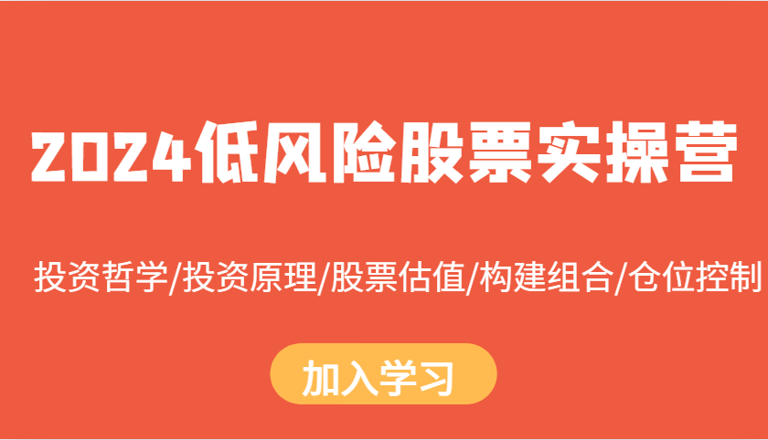 2024低风险股票实操营：投资哲学/投资原理/股票估值/构建组合/仓位控制 - 福缘创业网