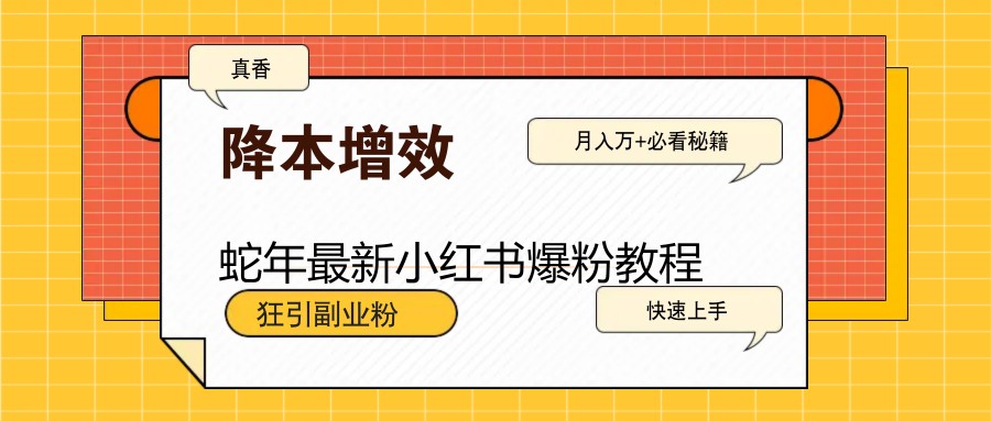 蛇年最新小红书爆粉教程，狂引副业粉，月入万+必看 - 福缘创业网