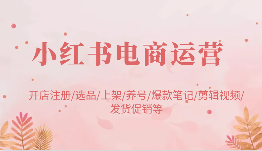 小红书电商运营：开店注册/选品/上架/养号/爆款笔记/剪辑视频/发货促销等 - 福缘创业网