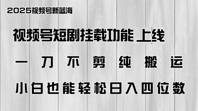 视频号短剧挂载功能上线，一刀不剪纯搬运，小白也能轻松日入四位数 - 中创网