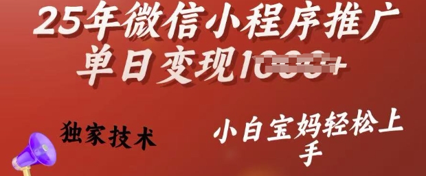 25年微信小程序推广单日变现多张，独家技术，小白宝妈轻松上手 - 冒泡网赚