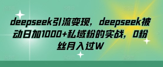 deepseek引流变现，deepseek被动日加1000+私域粉的实战，0粉丝月入过W - 冒泡网赚
