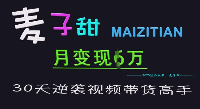 麦子甜30天逆袭视频带货高手，单月变现6W加特训营 - 冒泡网赚