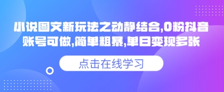 小说推文图文新玩法之动静结合，0粉抖音账号可做，简单粗暴，单日变现多张 - 冒泡网赚