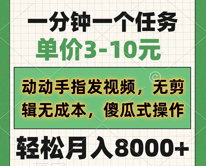 一分钟一个任务，单价3-10元，动动手指发视频，无剪辑无成本，傻瓜式操... - 中创网