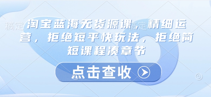 淘宝蓝海无货源课，精细运营，拒绝短平快玩法，拒绝简短课程凑章节 - 冒泡网赚