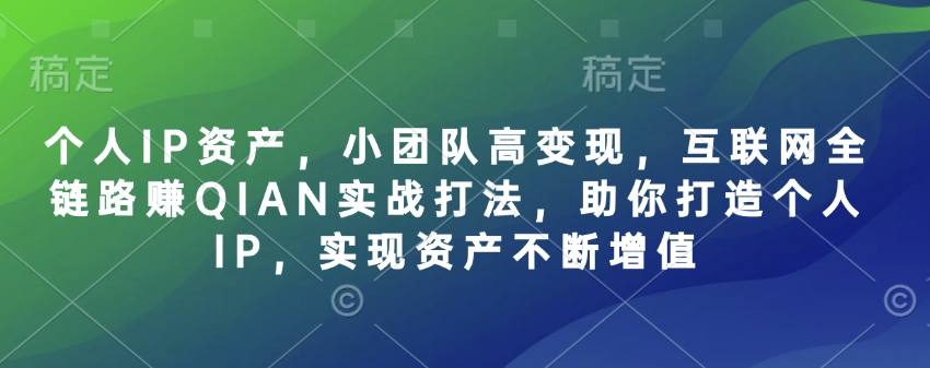 个人IP资产，小团队高变现，互联网全链路赚QIAN实战打法，助你打造个人IP，实现资产不断增值 - 冒泡网赚