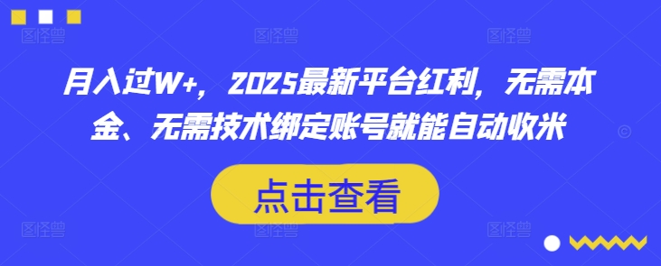 月入过W+，2025最新平台红利，无需本金、无需技术绑定账号就能自动收米 - 冒泡网赚