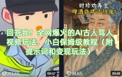 回答我！全网爆火的AI古人骂人视频玩法，小白保姆级教程（附提示词和变现玩法） - 冒泡网赚