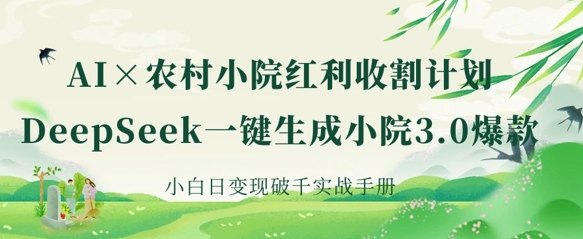 AI+农村小院红利收割：DeepSeek一键生成小院3.0爆款，小白日变现破千实战手册 - 冒泡网赚