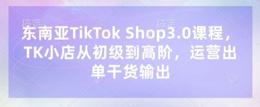 东南亚TikTok Shop3.0课程，TK小店​从初级到高阶，运营出单干货输出 - 冒泡网赚