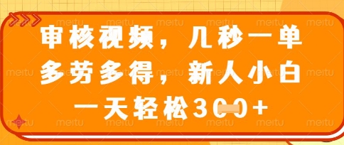 最新审核视频，几秒一单，多劳多得，新人小白一天轻松3张 - 冒泡网赚