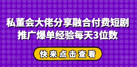 私董会大佬分享融合付费短剧推广爆单经验每天3位数 - 冒泡网赚