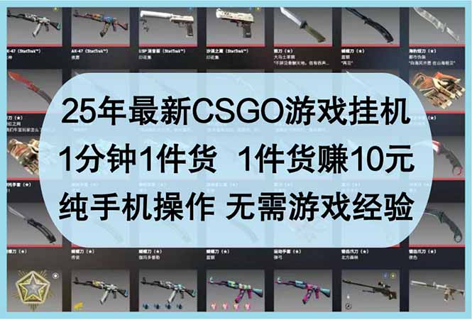 25年最新CSGO游戏挂机，1分钟1件货，1件货赚10元 纯手机操作 无需游戏经验 - 中创网
