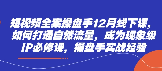 短视频全案操盘手12月线下课，如何打通自然流量，成为现象级IP必修课，操盘手实战经验 - 冒泡网赚