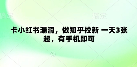 卡小红书漏洞，做知乎拉新 一天3张起，有手机即可 - 冒泡网赚