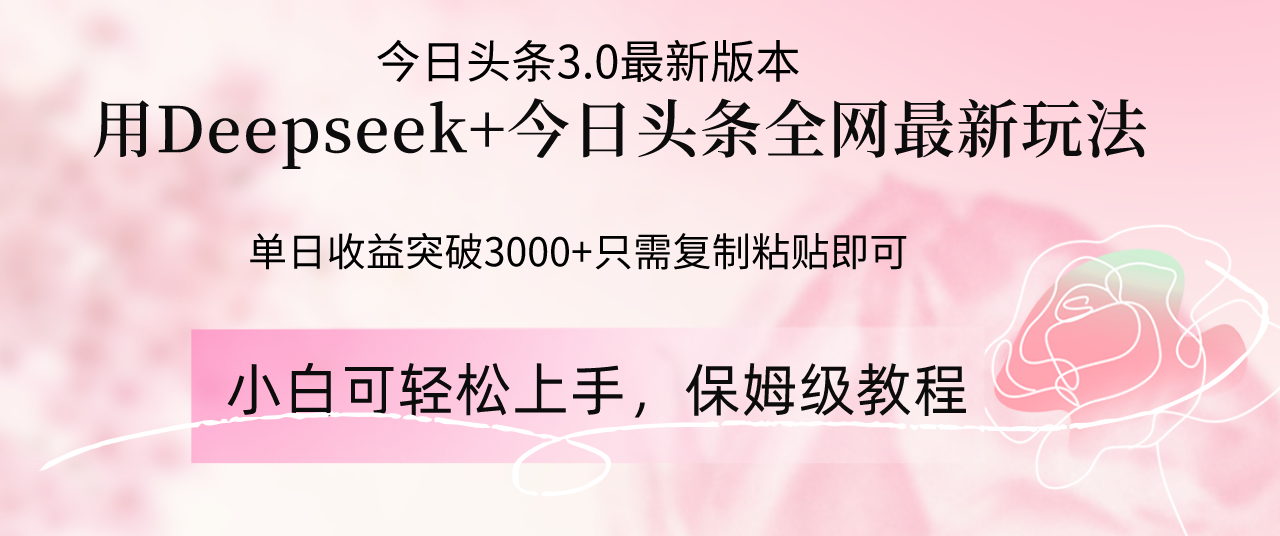 Deepseek结合今日头条全网最新玩法，单日收益突破3000+，只需要简单的... - 中创网