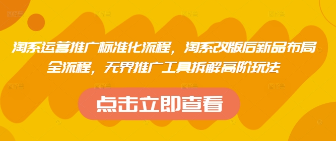 淘系运营推广标准化流程，​淘系改版后新品布局全流程，无界推广工具拆解高阶玩法 - 冒泡网赚