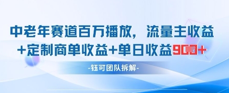 中老年赛道百万播放+流量主收益+定制收益，单日收益9张 - 冒泡网赚