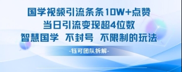 国学视频引流条条10W+点赞当日引流变现超4位数 - 冒泡网赚