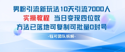 男粉引流新玩法10天引流7000人当日变现四位数可复制可批量0封号 - 冒泡网赚