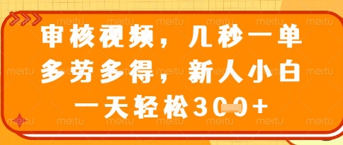 视频审核员，几秒一单，不限时间，不限地点，多做多得，新人小白一天轻松几张+ - 冒泡网赚