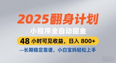 2025翻身计划，小程序全自动掘金，48小时可见收益，日入8张+，长期稳定靠谱，小白宝妈轻松上手 - 冒泡网赚