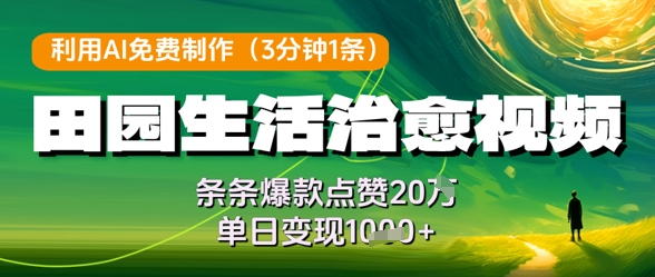 利用AI免费制作田园生活治愈视频，条条爆款点赞20W，单日变现几张 - 冒泡网赚