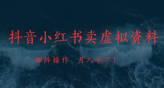 抖音小红书卖虚拟资料，市场需求一直存在，矩阵操作，月入1w+ - 冒泡网赚