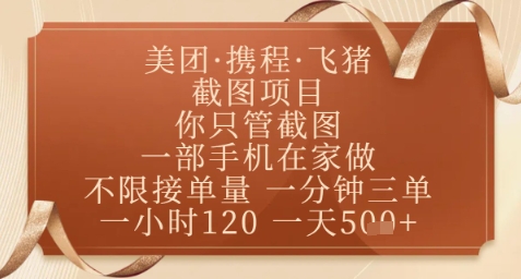 飞猪美团截图项目，你只管截图，一部手机在家做，正规平台无套路，一天5张+ - 冒泡网赚
