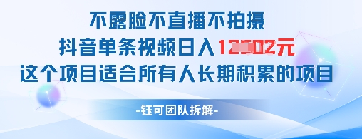 不露脸不直播不拍摄抖音单条视频日入1k+这个项目适合所有人长期积累的项目 - 冒泡网赚