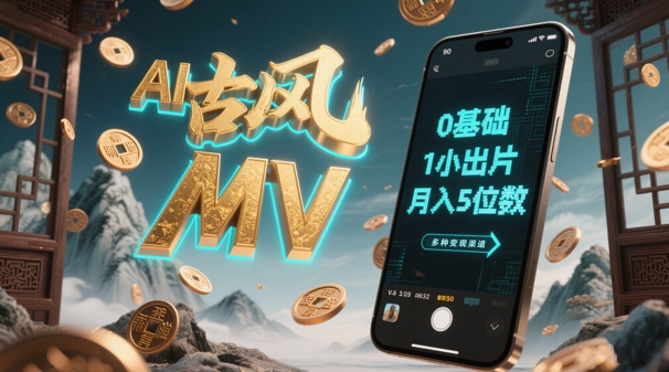 AI一键生成古风音乐MV，0剪辑基础1小时出片，多种变现渠道，一部手机月入5位数 - 冒泡网赚