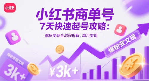 小红书商单号7天快速起号攻略：爆粉变现全流程拆解，单月变现3k+ - 冒泡网赚
