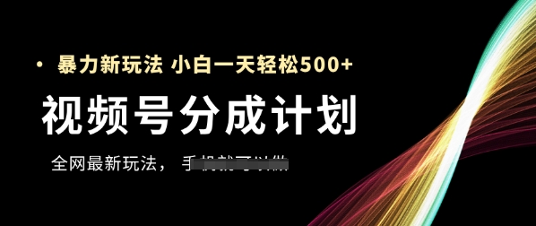 视频号分成计划，全网最暴力玩法，新手一天也能轻松5张+ - 冒泡网赚