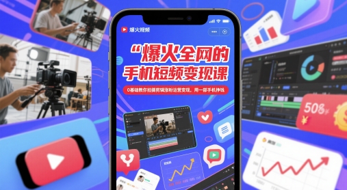 爆火全网的手机短视频变现课，0基础教你拍摄剪辑涨粉运营变现，用一部手机挣钱 - 冒泡网赚