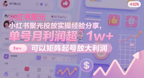 小红书聚光投放实操经验分享，单号月利润超1w+，可以矩阵起号放大利润 - 冒泡网赚