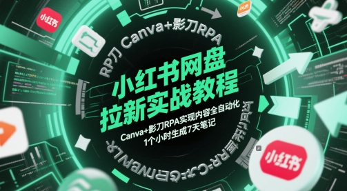 小红书网盘拉新实战教程，Canva+影刀RPA实现内容全自动化，1个小时生成7天笔记 - 冒泡网赚
