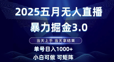 2025五月无人直播暴力掘金3.0，当天上手，当天拿结果，单号日入1k+小白可做可矩阵 - 冒泡网赚